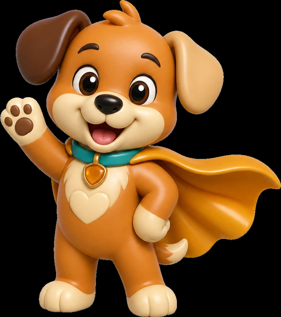 The Pup Scroll mascot, a friendly dog